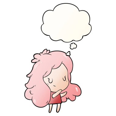 çizgi film kız ve pürüzsüz degrade tarzında kabarcık düşünce