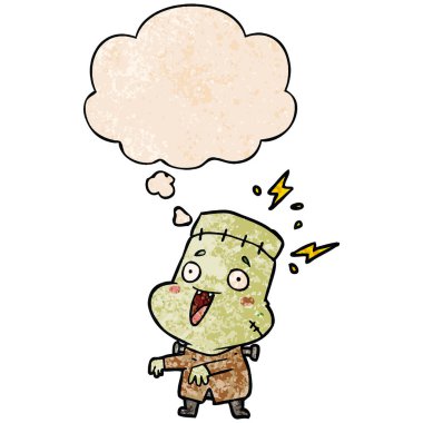 karikatür undead canavar adam ve grunge doku da kabarcık düşünce 