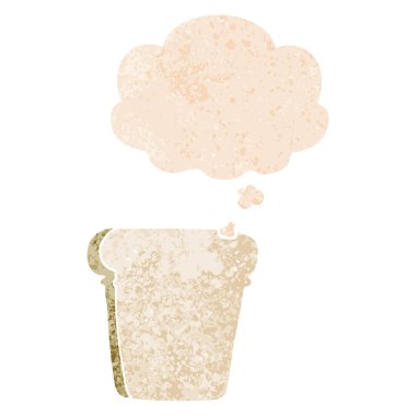 retro dokulu stilde ekmek karikatür dilim ve düşünce balonu