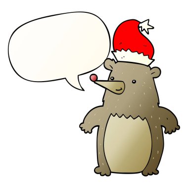 karikatür ayı düzgün g noel şapka ve konuşma balonu giyen