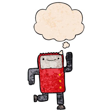 karikatür robot ve grunge doku desen tarzında düşünce balonu