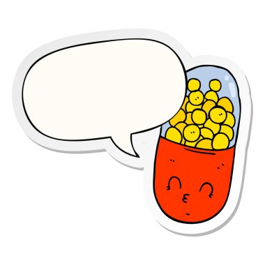 karikatür hapı ve konuşma balonu etiket