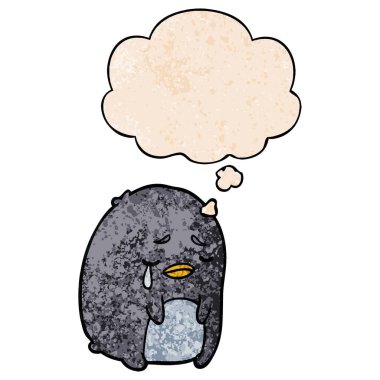 çizgi film ağlayan penguen ve grunge doku patt düşünce balonu