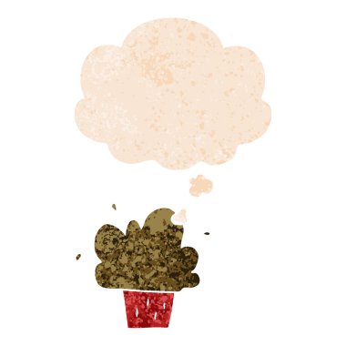 retro dokulu tarzında karikatür cupcake ve düşünce balonu