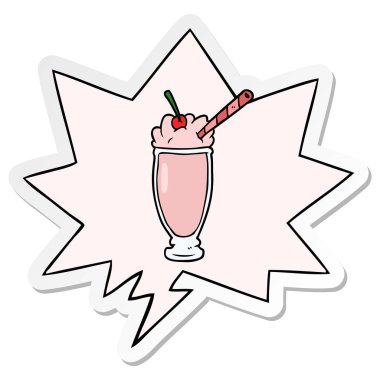 karikatür milkshake ve konuşma kabarcık etiket