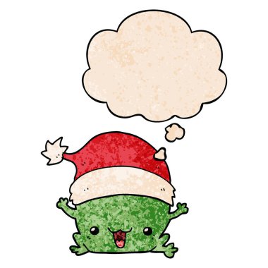 sevimli karikatür noel kurbağa ve grunge doku da kabarcık düşünce