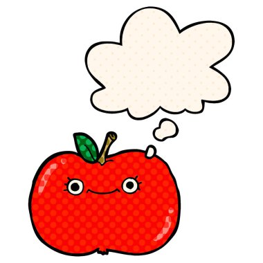 sevimli karikatür elma ve çizgi roman tarzında kabarcık düşünce