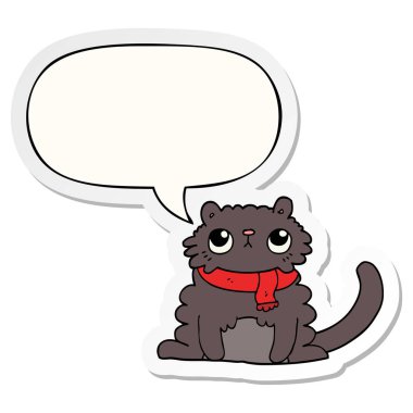 karikatür kedi ve konuşma kabarcık etiket