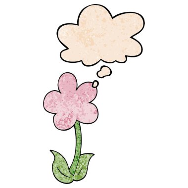 sevimli karikatür çiçek ve grunge doku desen düşünce balonu