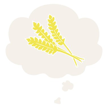 retro tarzında karikatür buğday ve düşünce balonu