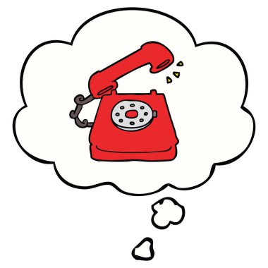 karikatür eski telefon ve düşünce balonu