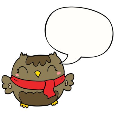 sevimli karikatür baykuş ve konuşma balonu