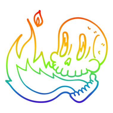 gökkuşağı gradyan çizgi çizim karikatür yanan kafatası