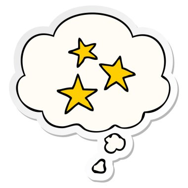 karikatür yıldız sembolleri ve basılı bir etiket olarak düşünce balonu