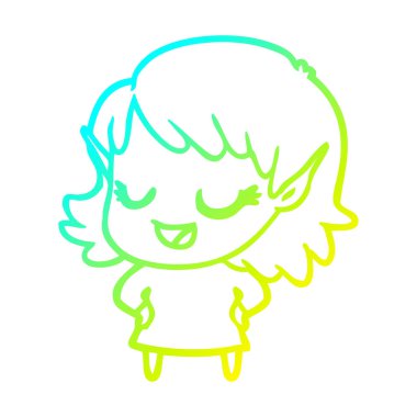 soğuk degrade çizgi çizim mutlu karikatür elf kız