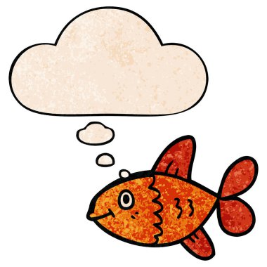 grunge doku desen tarzı karikatür balık ve düşünce balonu