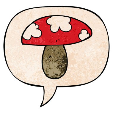 retro doku tarzında karikatür mantar ve konuşma balonu