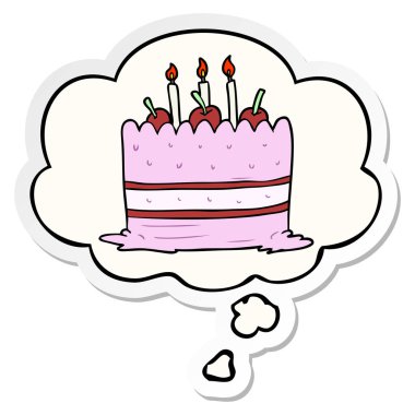 karikatür pasta ve baskılı bir etiket olarak kabarcık düşünce