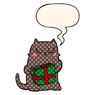 çizgi roman tarzında karikatür noel kedi ve konuşma balonu