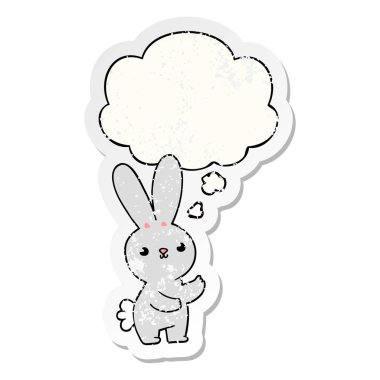 sevimli karikatür tavşan ve sıkıntılı yıpranmış stic olarak kabarcık düşündüm
