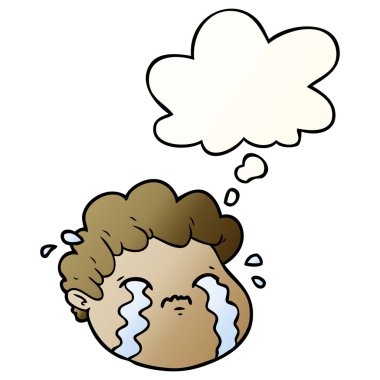 çizgi film ağlayan çocuk ve pürüzsüz degrade tarzında kabarcık düşünce