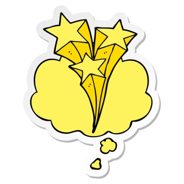 karikatür çekim yıldız ve baskılı bir etiket olarak kabarcık düşünce