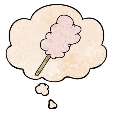 karikatür şeker diş ipi ve grunge doku desen düşünce balonu