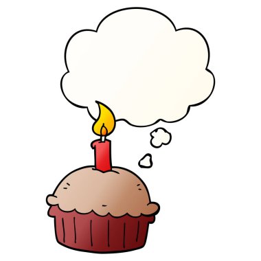 karikatür doğum günü cupcake ve pürüzsüz degrade s kabarcık düşünce