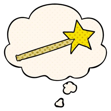 çizgi roman tarzında karikatür sihirli değnek ve düşünce balonu