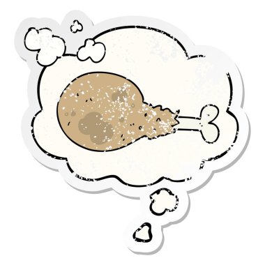 karikatür pişmiş tavuk bacak ve sıkıntılı bir wo olarak kabarcık düşündüm