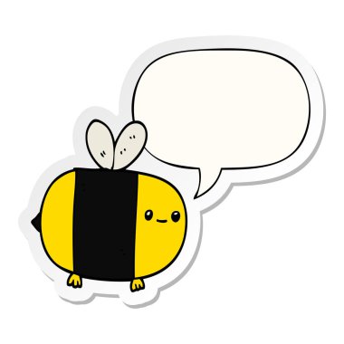 sevimli karikatür arı ve konuşma balonu etiket