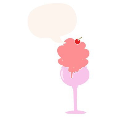 retro tarzı karikatür dondurma çöl ve konuşma balonu