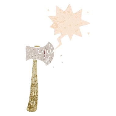 retro dokulu tarzda karikatür balta ve konuşma balonu