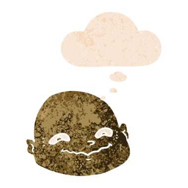 karikatür kel adam ve retro dokulu tarzında düşünce balonu