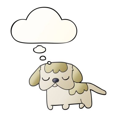 sevimli karikatür köpek yavrusu ve pürüzsüz degrade tarzında kabarcık düşünce