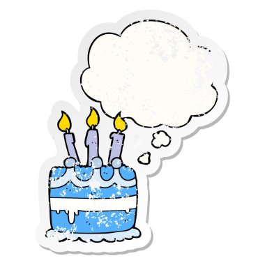 karikatür doğum günü pastası ve sıkıntılı yıpranmış st olarak kabarcık düşünce