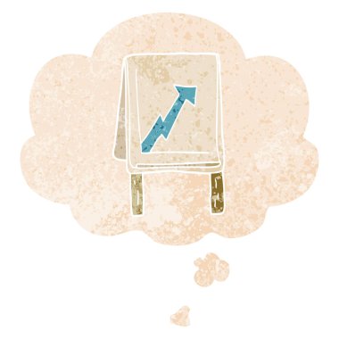 retro te ok ve düşünce balonu ile karikatür iş grafik