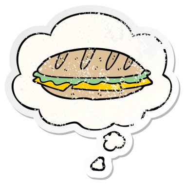 karikatür peynirli sandviç ve sıkıntılı bir yıpranmış olarak kabarcık düşünce 