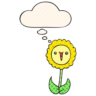 çizgi film çiçek ve çizgi roman tarzında düşünce balonu