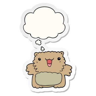 karikatür ayı ve baskılı bir etiket olarak kabarcık düşünce