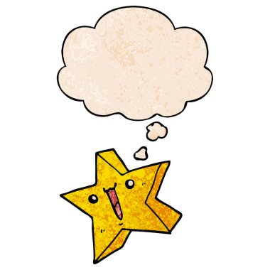 karikatür mutlu yıldız ve grunge doku desen düşünce balonu 