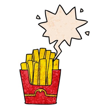 retro doku tarzında karikatür abur cubur kızartması ve konuşma balonu