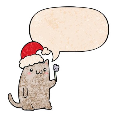 retro doku st sevimli karikatür noel kedi ve konuşma balonu