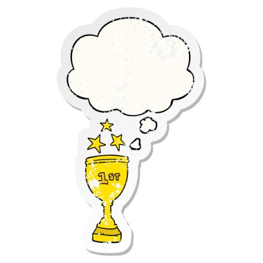 karikatür spor kupa ve sıkıntılı yıpranmış st olarak kabarcık düşünce