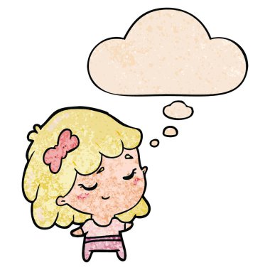 karikatür mutlu kız ve grunge doku desen düşünce balonu 