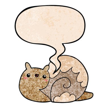 retro doku tarzında sevimli karikatür salyangoz ve konuşma balonu