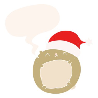 retro tarzında sevimli karikatür noel ayı sıcayı ve konuşma balonu