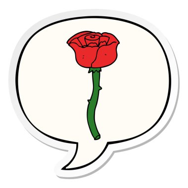 karikatür çiçek ve konuşma kabarcık etiket