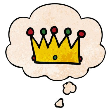 karikatür taç ve grunge doku desen tarzında düşünce balonu