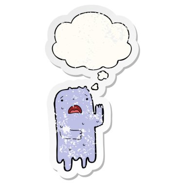 bir sıkıntılı yıpranmış etiket olarak karikatür hayalet ve düşünce balonu